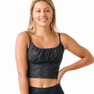 Zyia Battleship Camo Luxe Ruched Sports Bra Womens Medium Gray Workout Gym Yoga